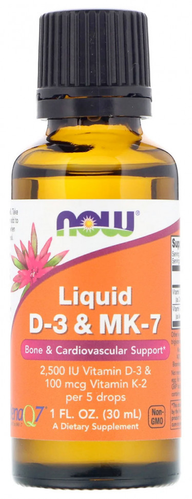 NOW Liquid Vitamin D-3 & MK-7 2500+100 (30 мл)